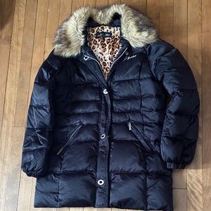 Baby Phat Black Puffer Coat with Faux Fur Trim